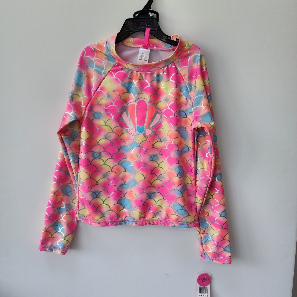 Betsey Johnson Rashguard Swimsuit Bathing Suit Mermaid Girls Long Sleeve…